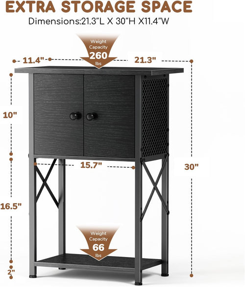 10 gallon fish tank stand with storage cabinet shown in use
