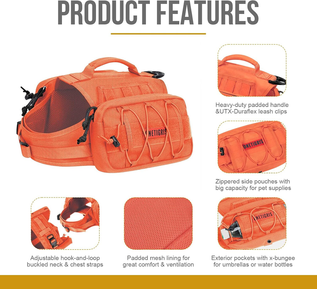 onetigris dog backpack for medium & large dogs, close-up detail