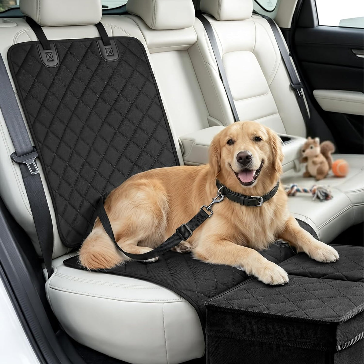 dog car seat extender with seat cover, front shown in use