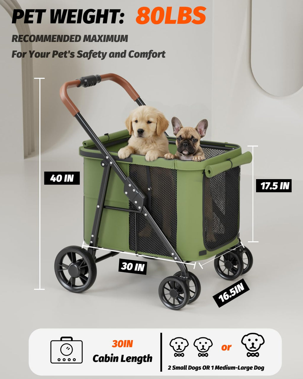dog stroller for large & medium dogs up shown in use