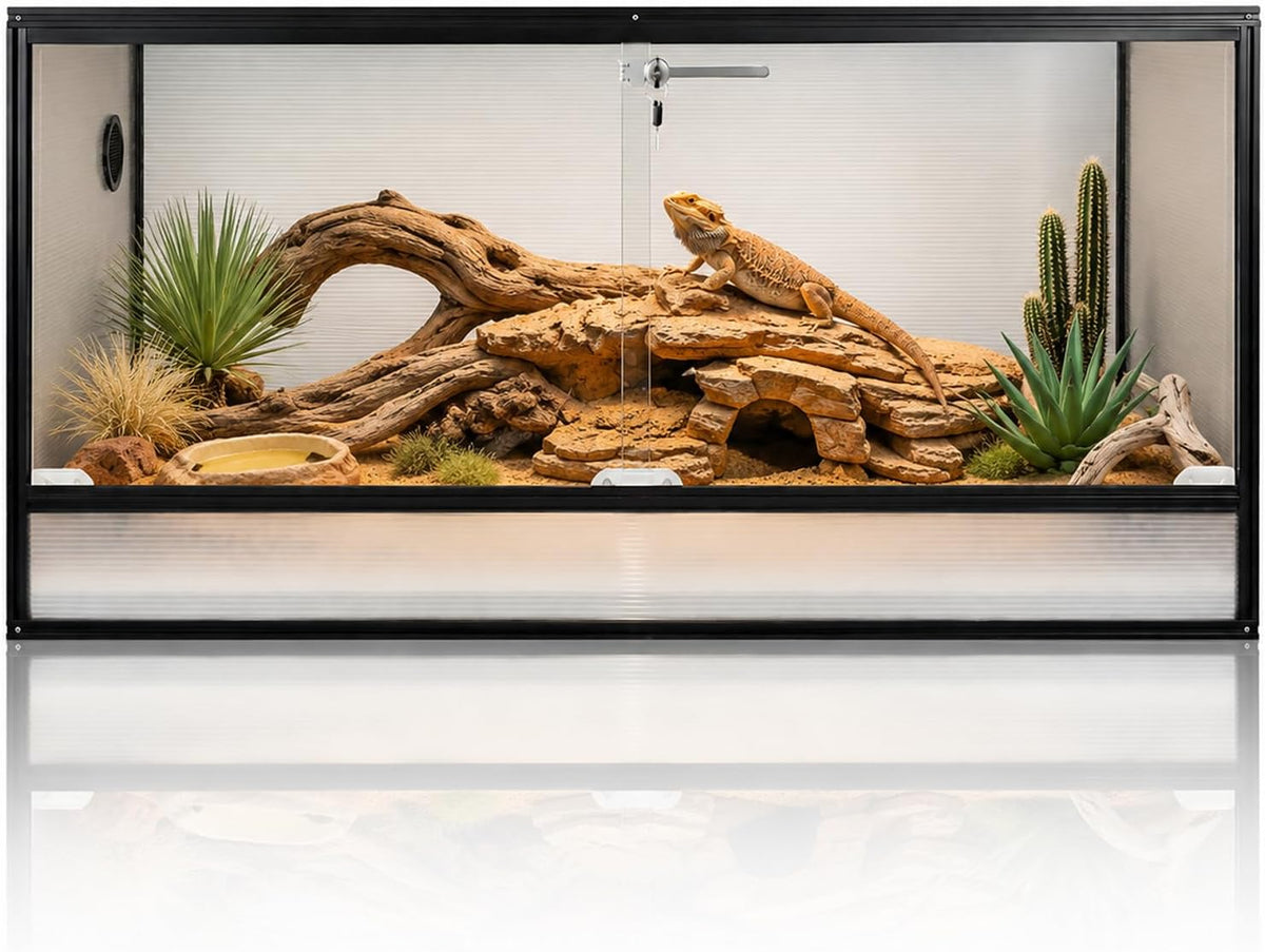120 gallon bearded dragon tank, 48x24x24 reptile enclosure shown in use