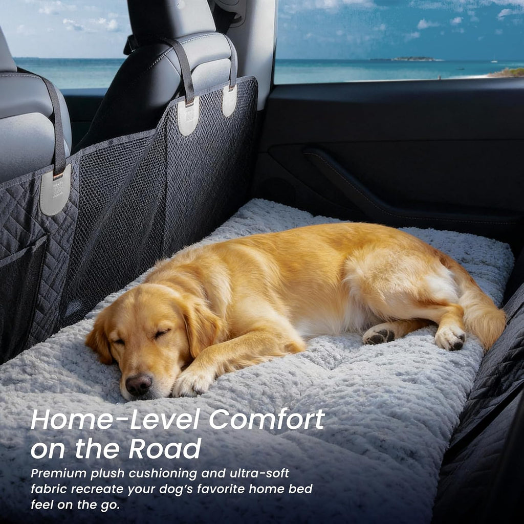 3.5" thick plush dog bed mat for car shown in use