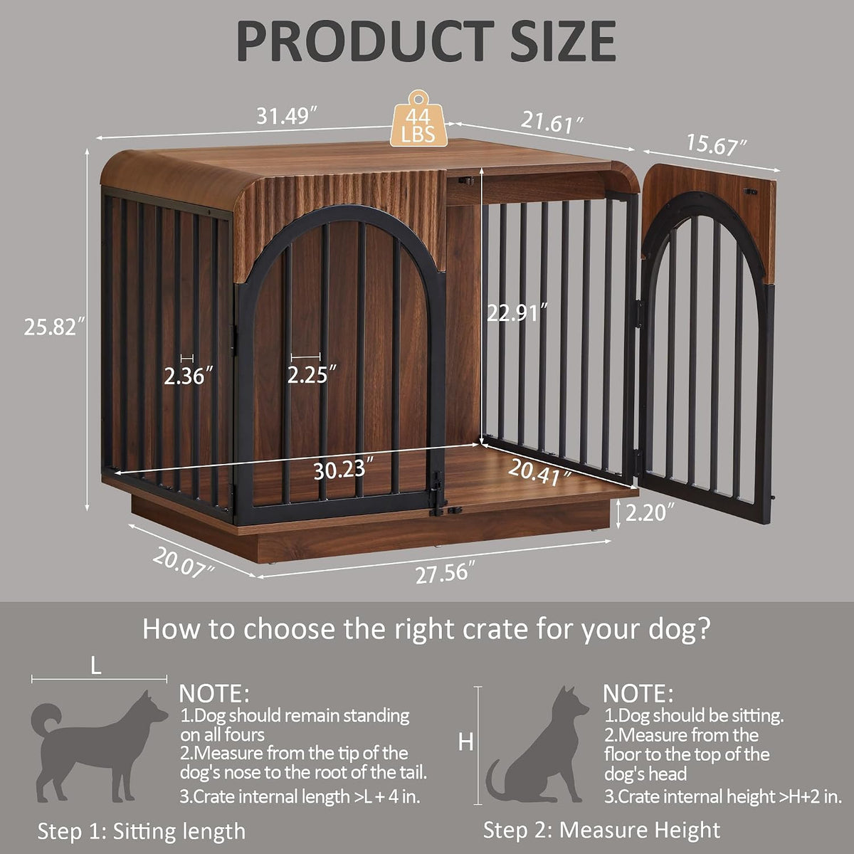 31.5" fluted wooden dog crate furniture for small shown in use