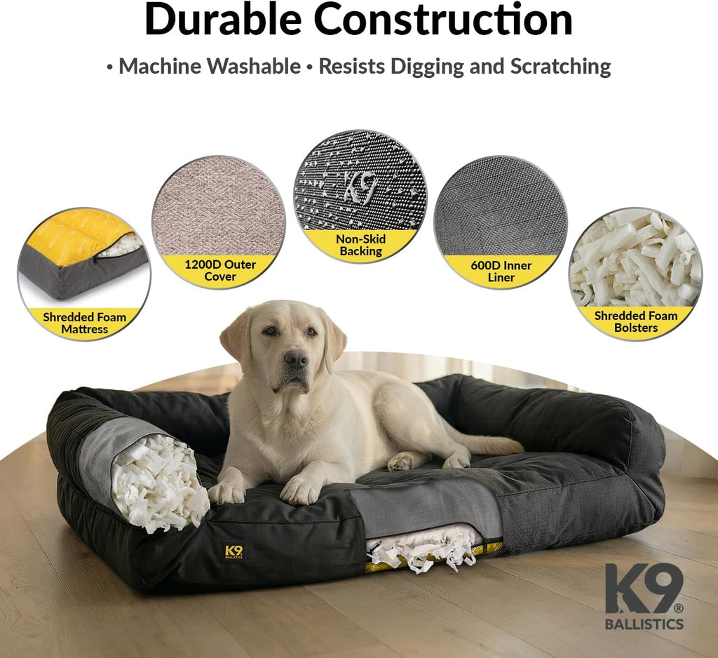 k9 ballistics tough ripstop bolster pillow dog bed, close-up detail