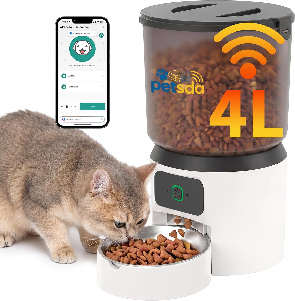 automatic cat feeders 4l timed dry food dispenser, main product view