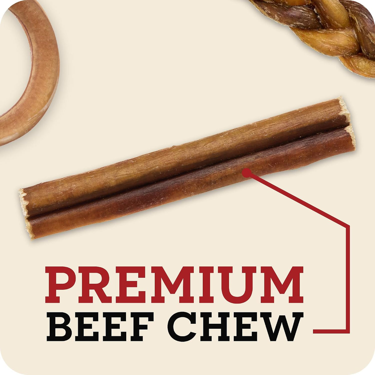 redbarn bully skin sticks 10-pack 100% natural single-ingredient, close-up detail