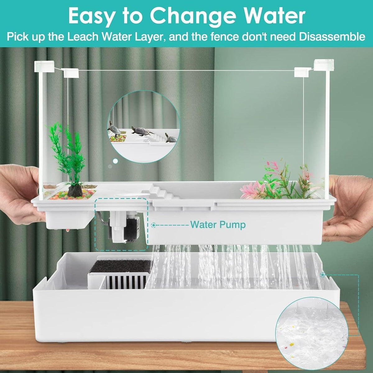 turtle tank kit with light and water pump, side view