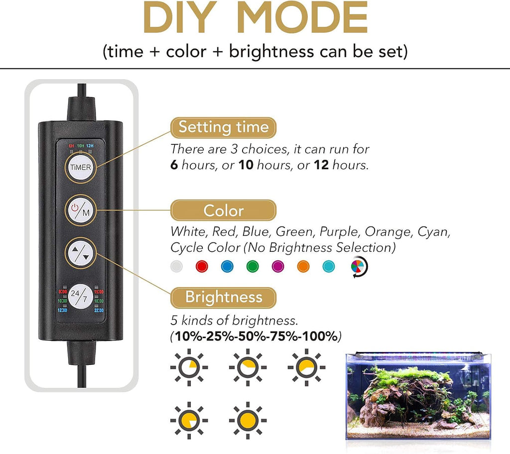hygger 22w 24/7 lighting aquarium led light, sunrise-daylight-moonlight, side view