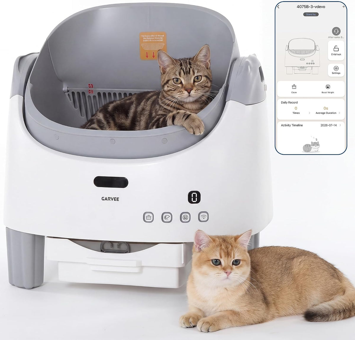 automatic self-cleaning cat litter box with app-controlled, main product view