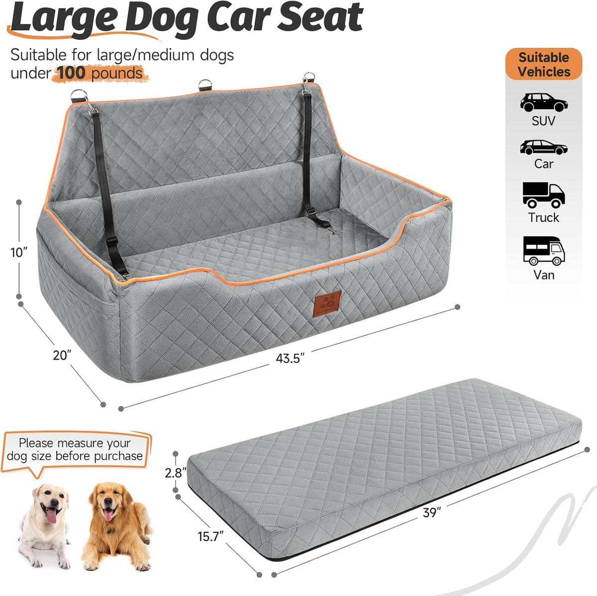 xieeaozee large dog car seat for pets under shown in use