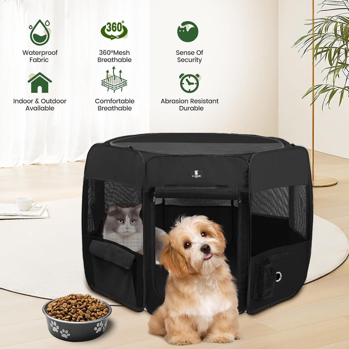 x-zone pet foldable dog playpen, portable pet play shown in use