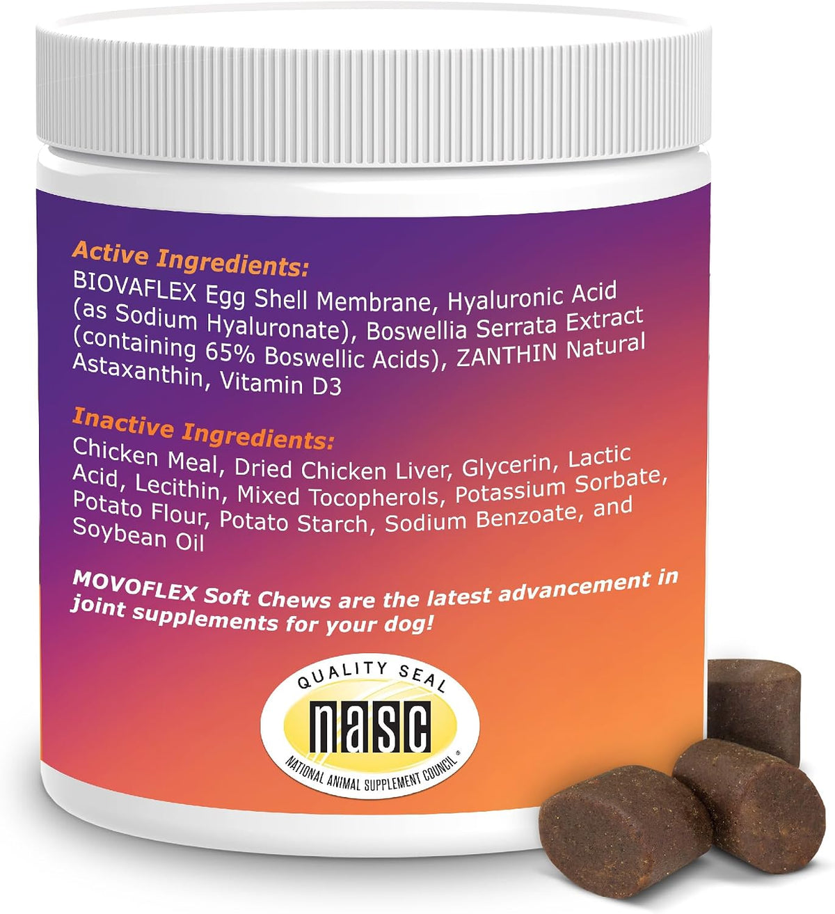 movoflex soft chews hip and joint support supplement showing dimensions