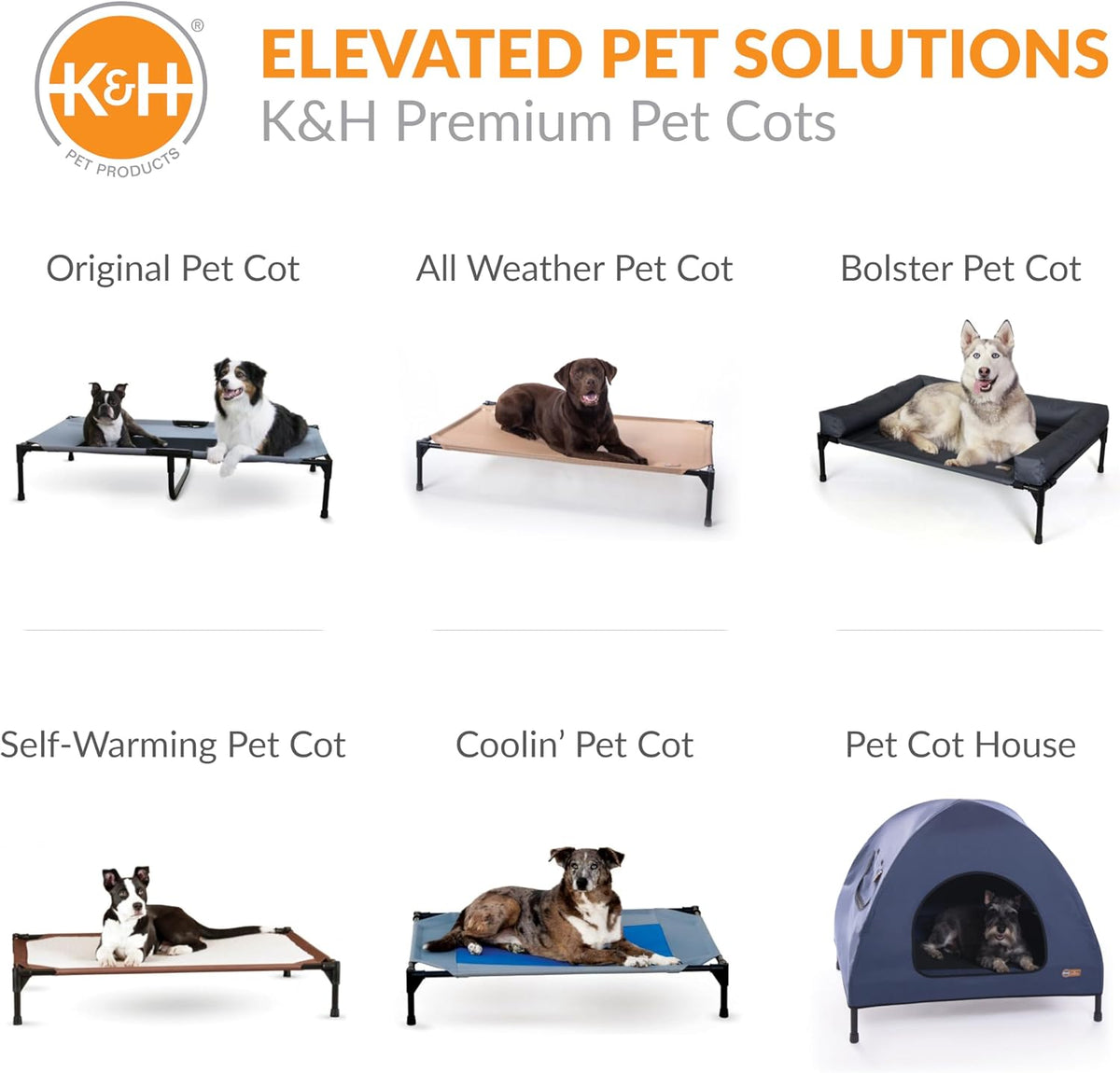 k&h bolster dog cot cooling indoor/outdoor dog bed, front angle view