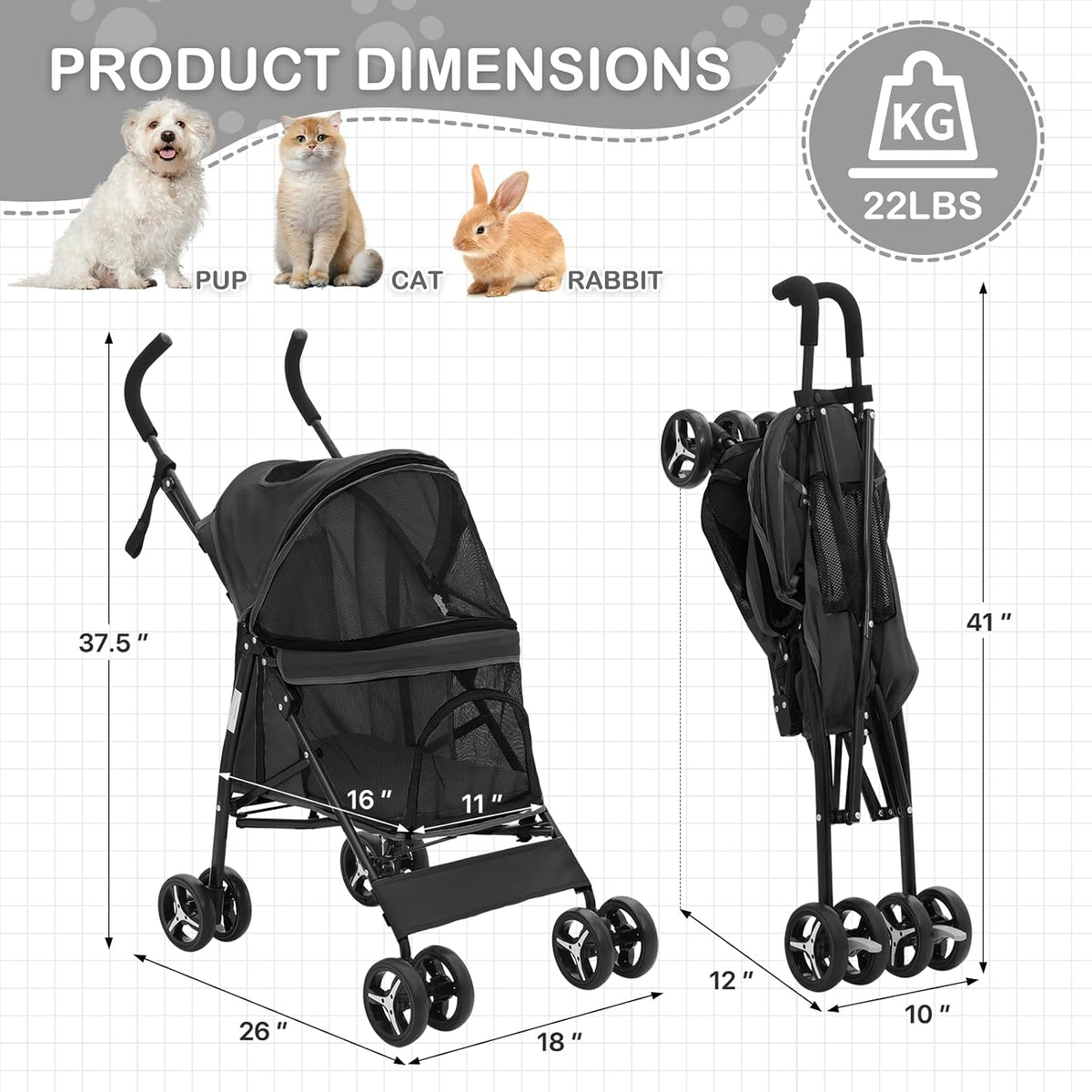 pet stroller for small/medium pets up to 22 on a desk or shelf