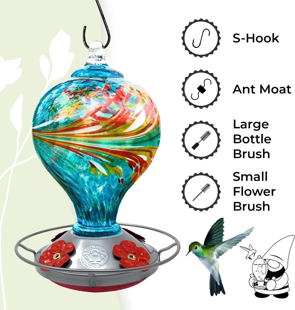 hummingbird feeder by grateful gnome - large hand shown in use