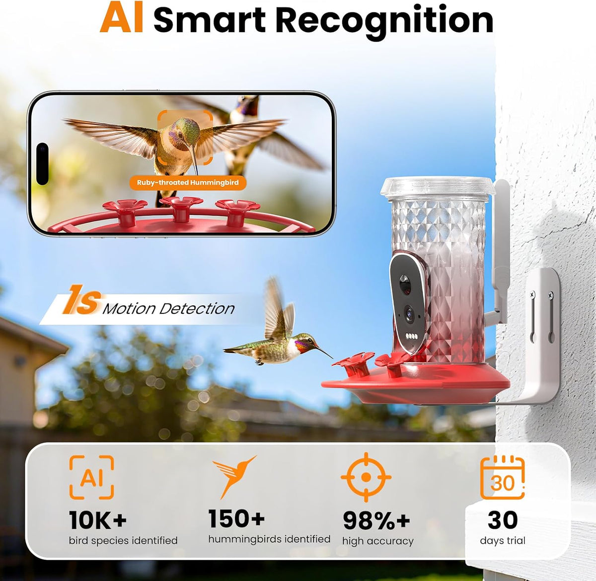 smart hummingbird feeder with camera solar powered shown in use