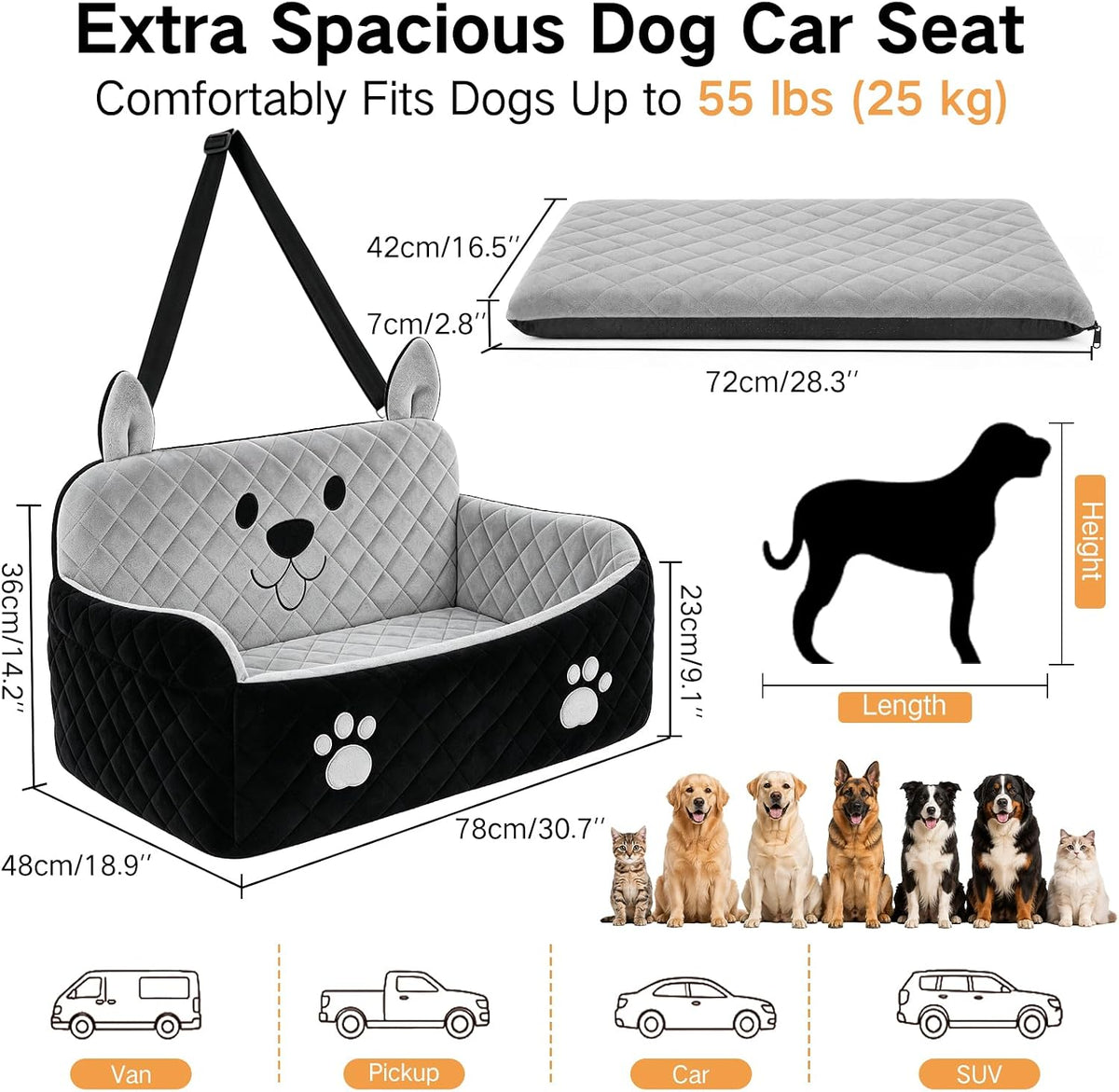 large dog car seat for dogs up to, side view