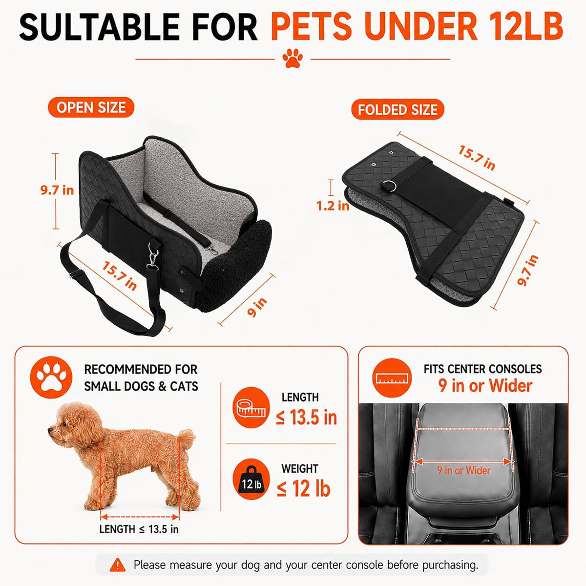center console dog car seat for small dogs shown in use