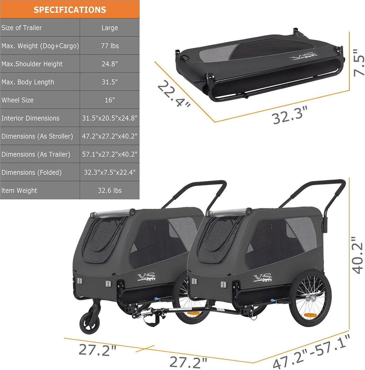 tiggo veelar sports pets large dog bike trailer, view 9