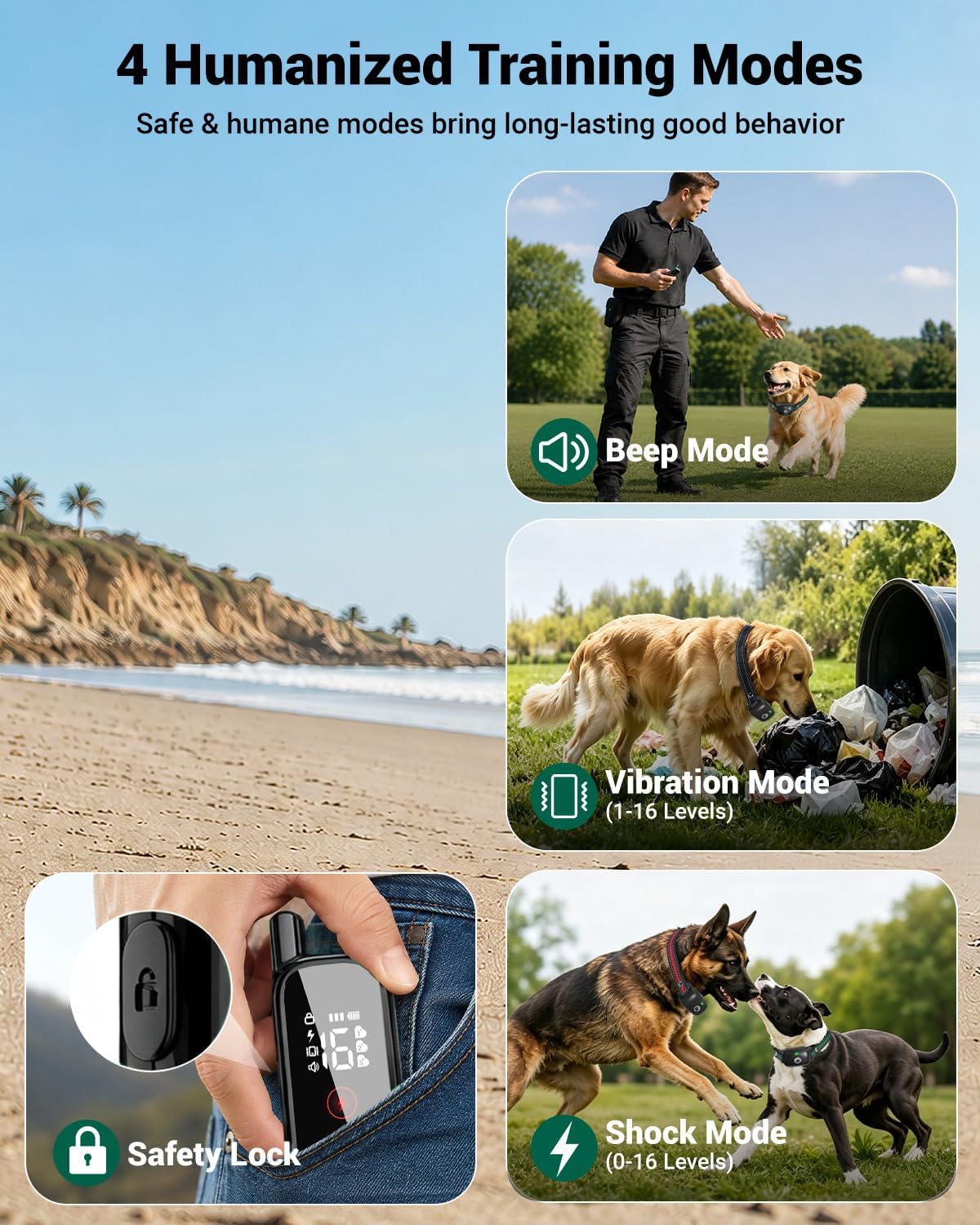 dog training collar for 3 dogs, shock collar shown in use