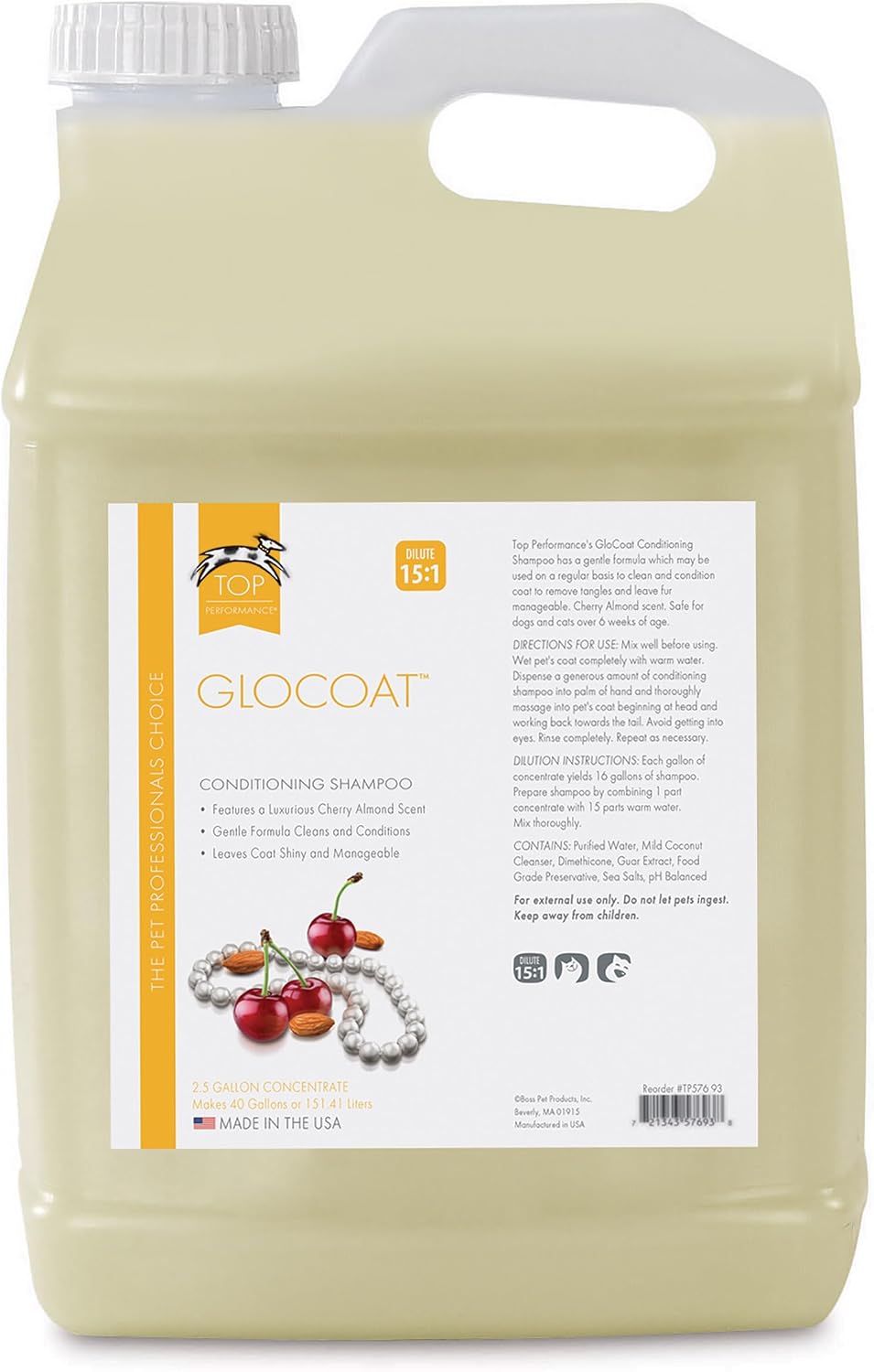 top performance glocoat cond pet shampoo, 2.5-gallon, main product view