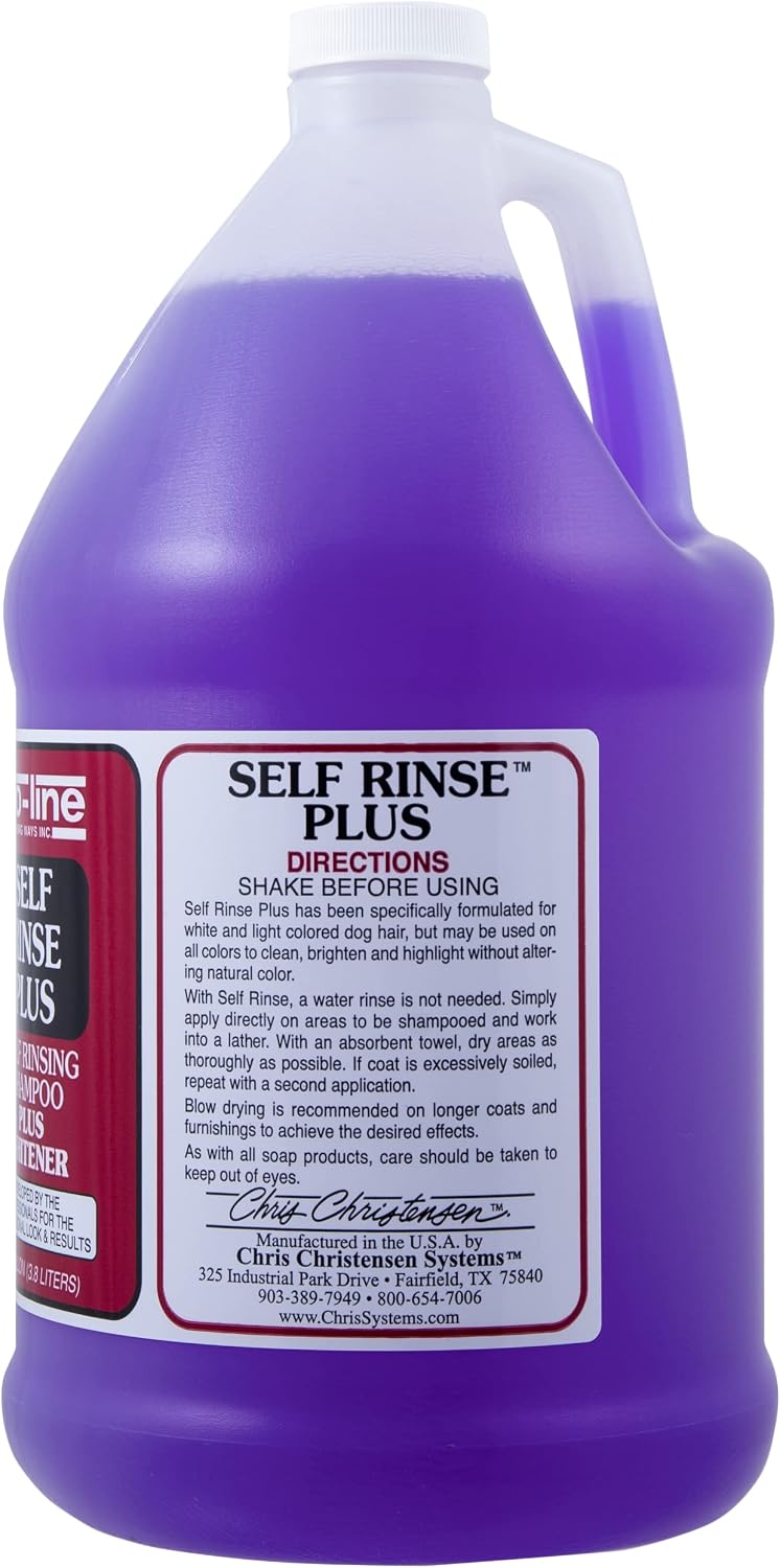 chris christensen proline self rinse plus dog shampoo shown in use