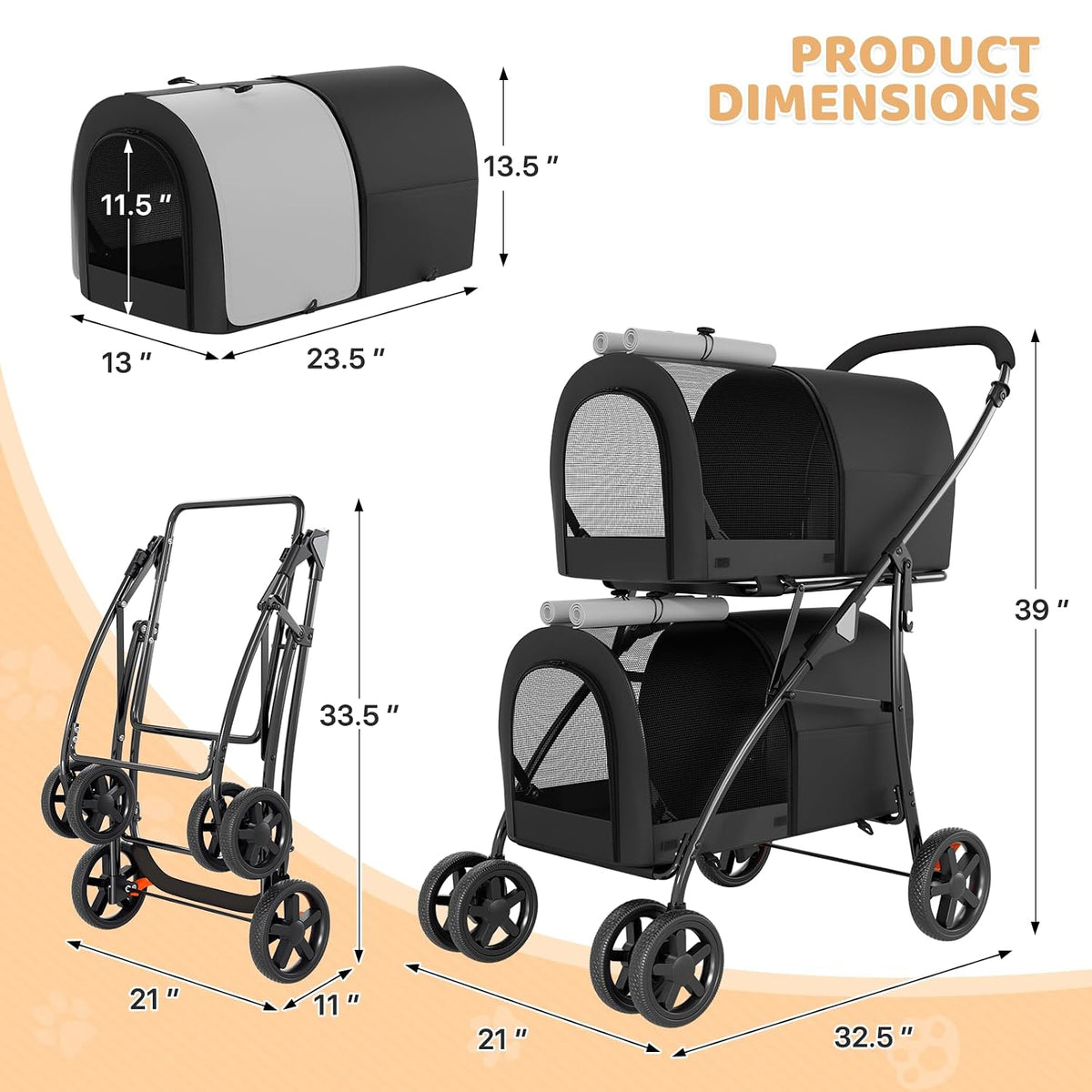 magshion double pet strollers for 2 dogs &, close-up detail