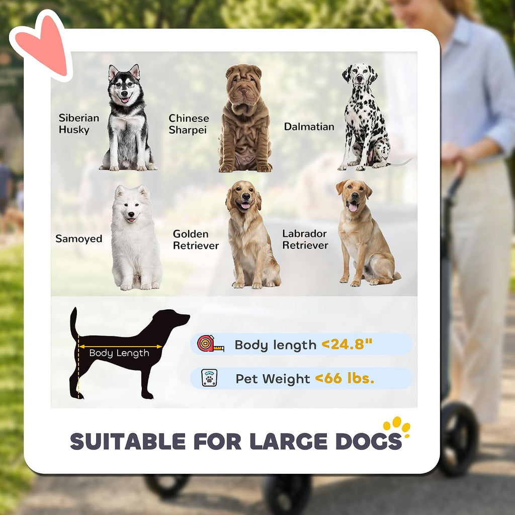 pawhut dog stroller for large dogs one-click folding, side view