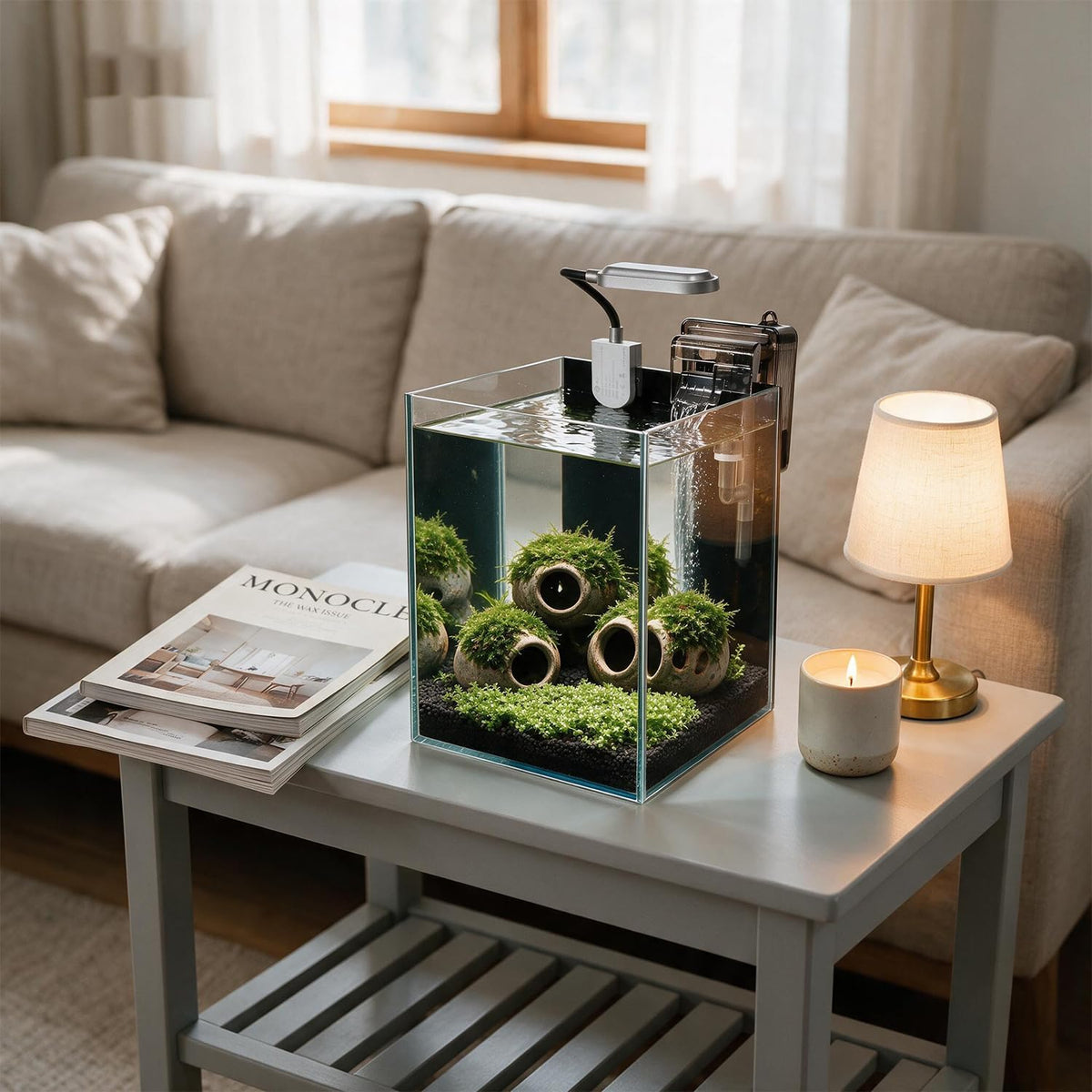 1.5 gallon fish tank starter kits, nano glass shown in use