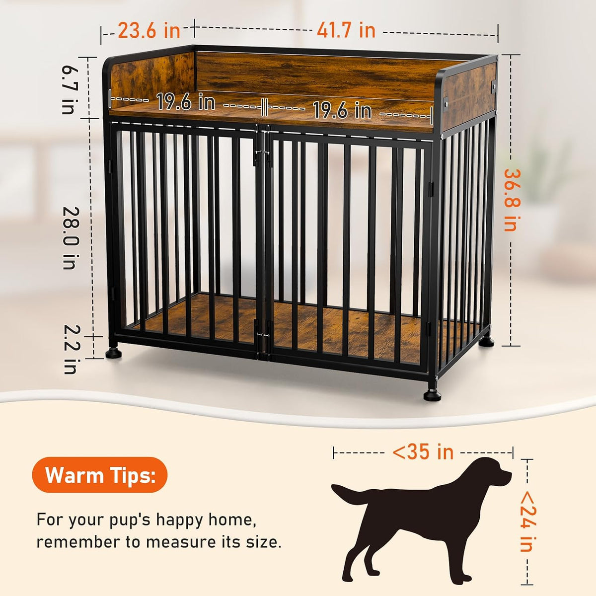 furniture style dog crate, large dog kennel indoor, close-up detail