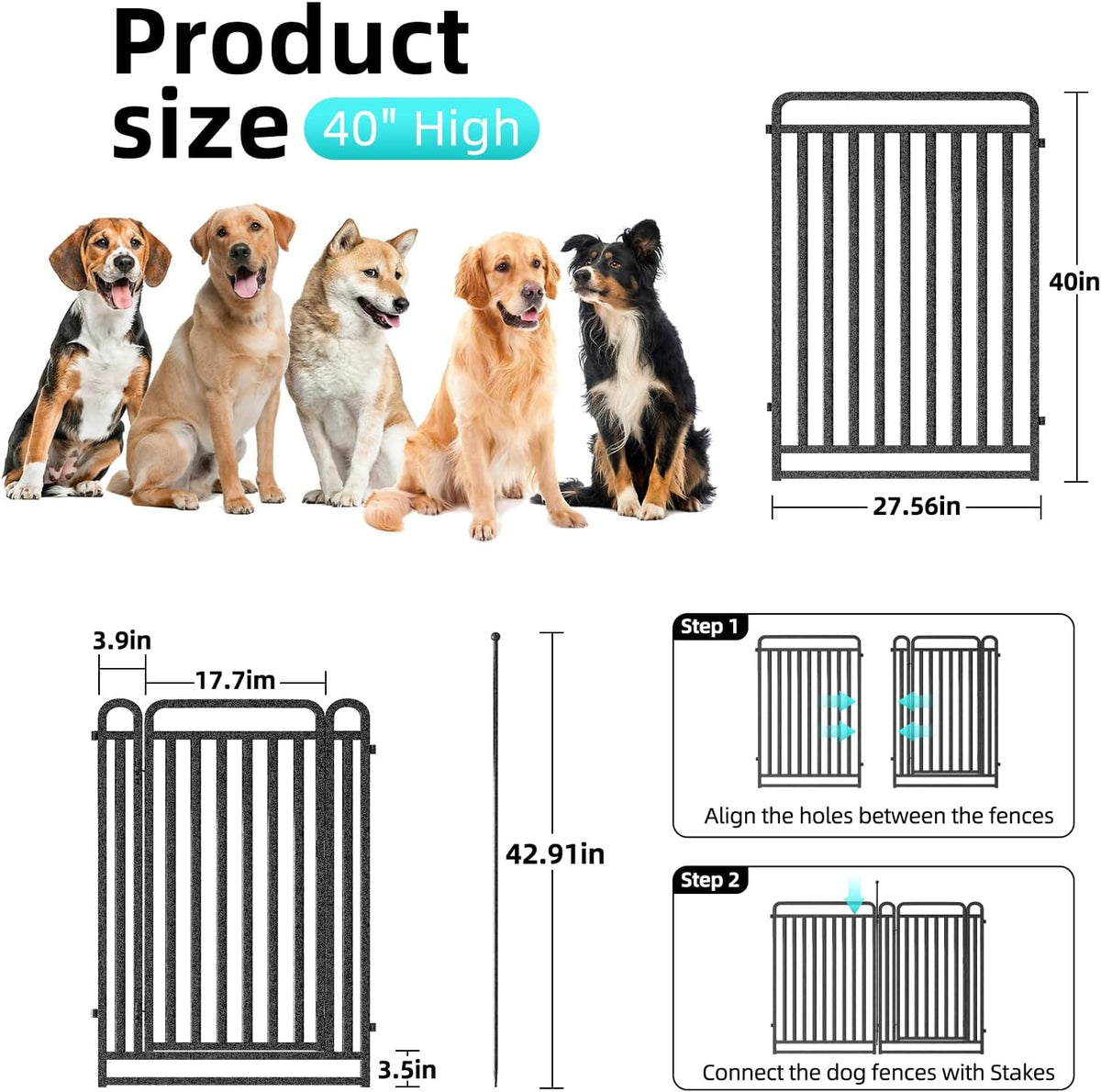 dog playpen outdoor (silver, 40'', 16 panels-36.8ft(l)-includes 2 shown in use