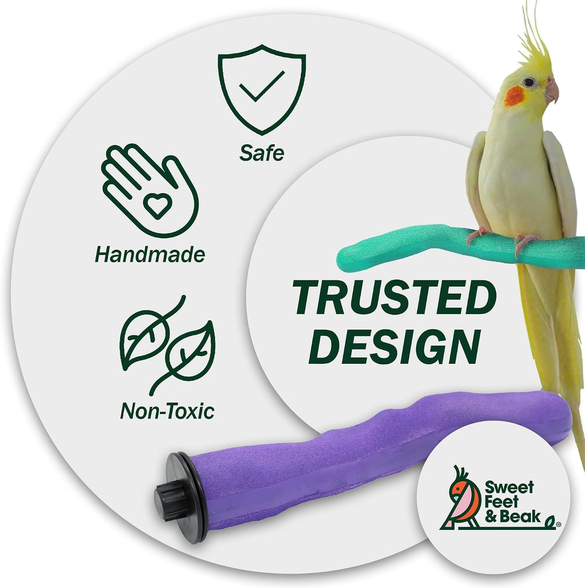 sweet feet and beak safety pumice bird perch, side view