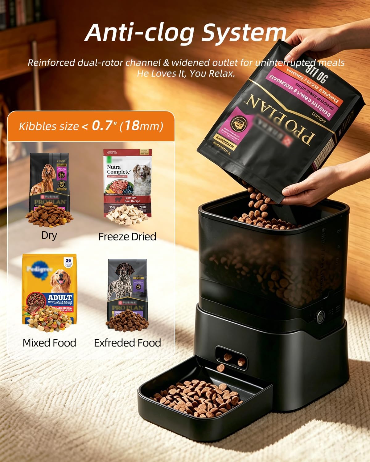 dogness 11l cordless automatic dog feeder large breed, close-up detail