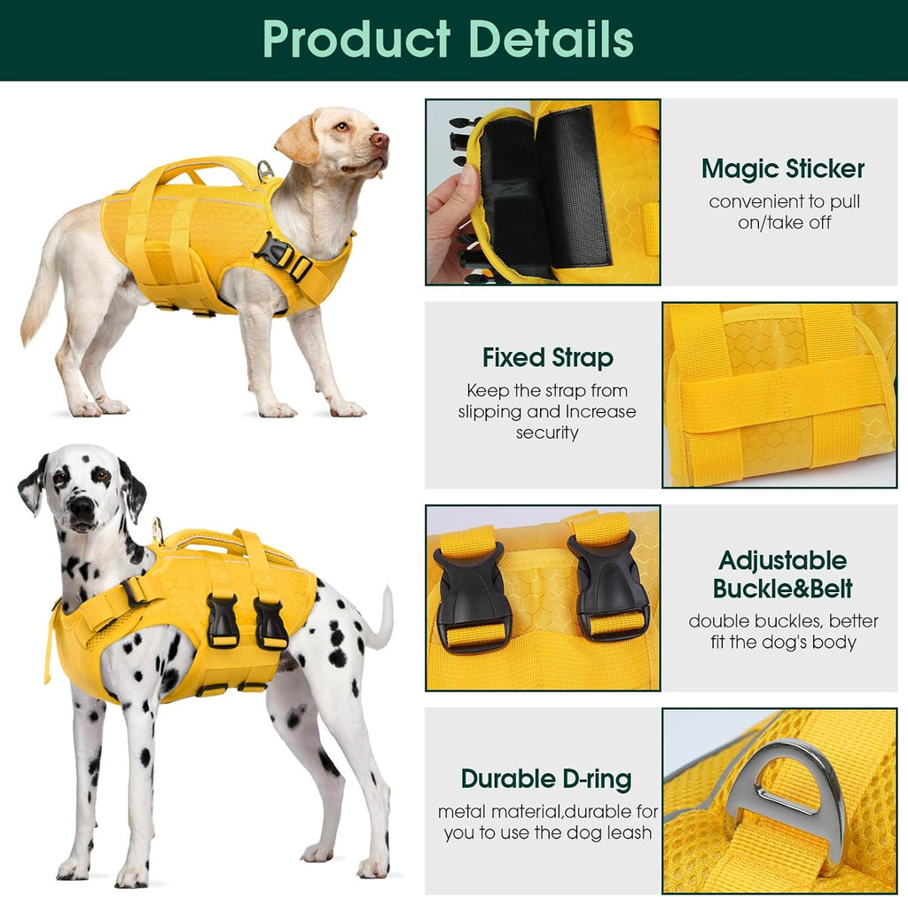 kuoser dog life jacket, high flotation reflective dog, close-up detail