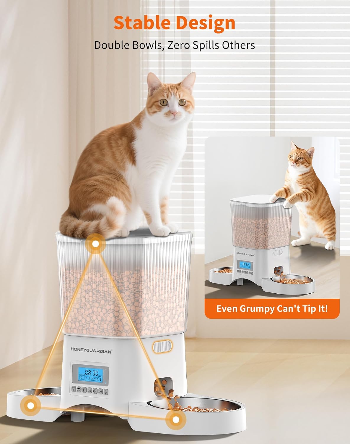 honeyguaridan automatic cat feeder for 2 cats,automatic cat, close-up detail