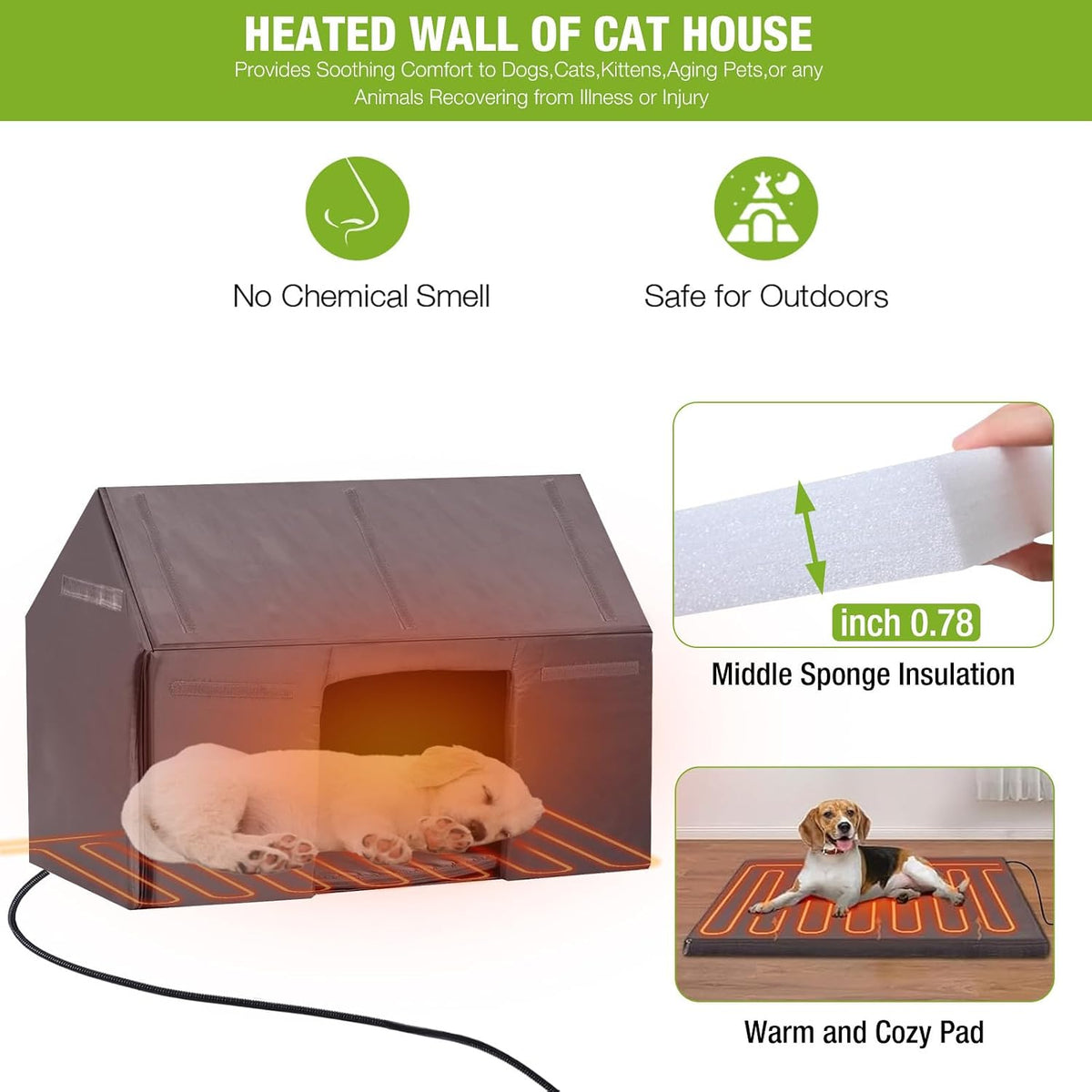 gutinneen heated dog house for large dogs outdoor showing dimensions