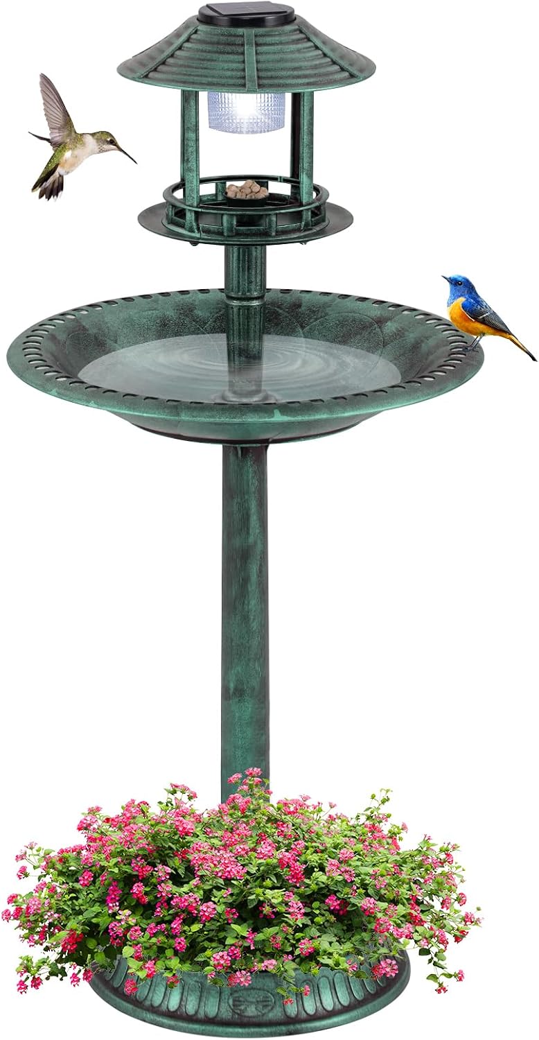 giantex 42 inch bird bath solar lighted, pedestal, main product view