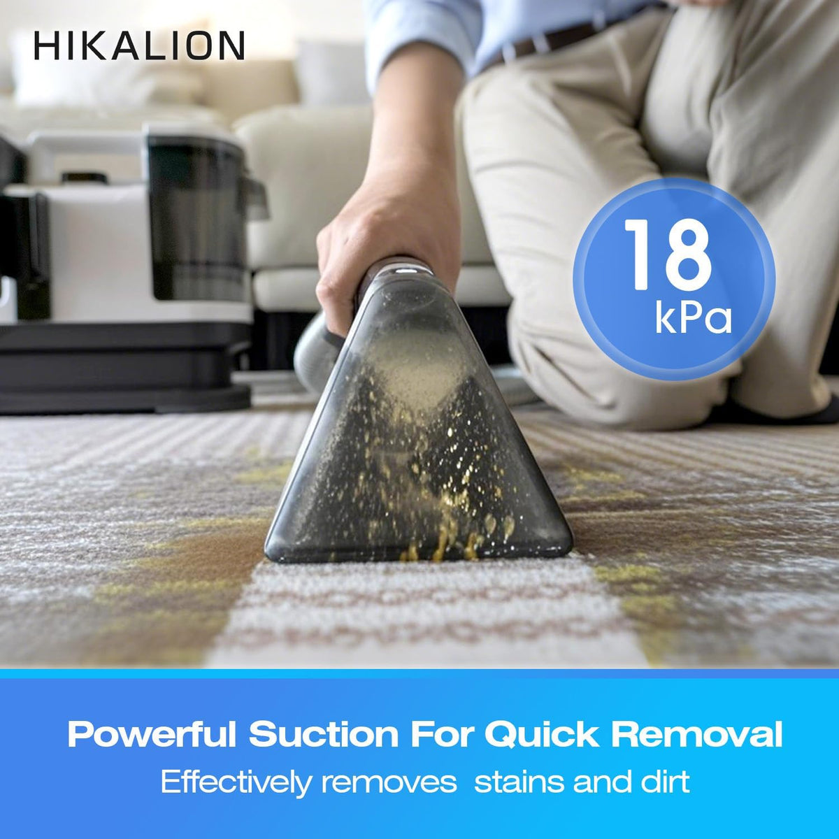 carpet cleaner machine, 18kpa powerful suction, spot cleaner shown in use