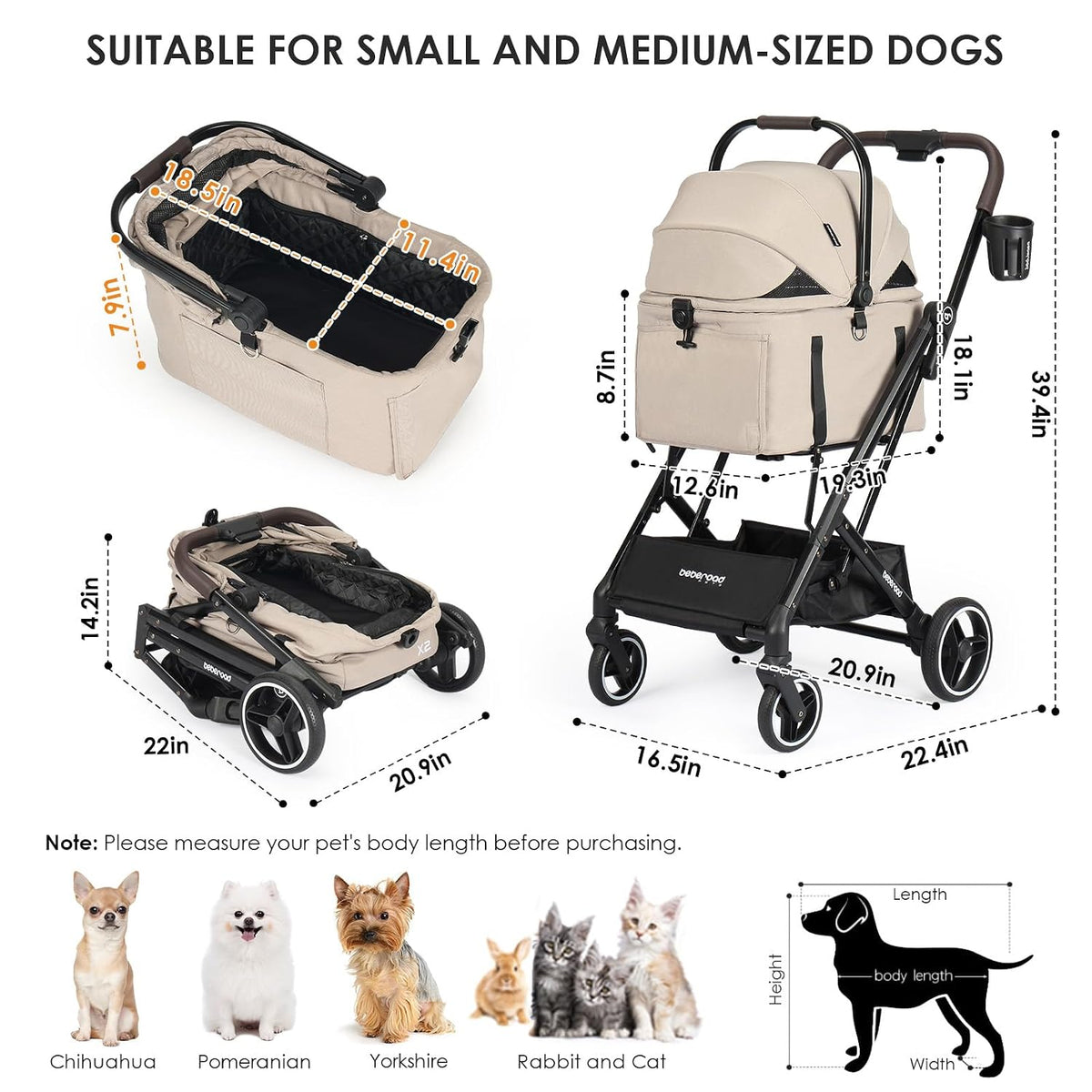 x2 pet stroller, dog cat stroller for small, front angle view