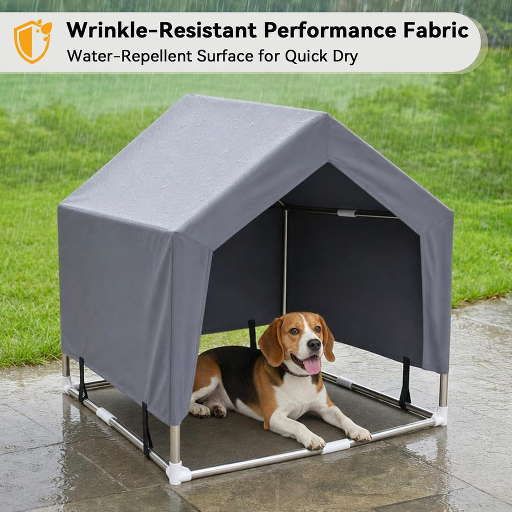 outdoor dog house tent, stainless steel frame dog, side view