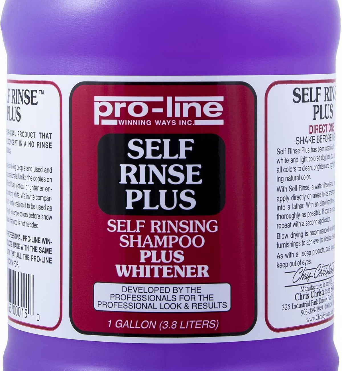 chris christensen proline self rinse plus dog shampoo, close-up detail