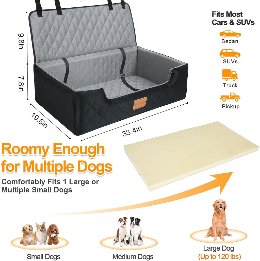 large dog car seat bed for back seat, side view