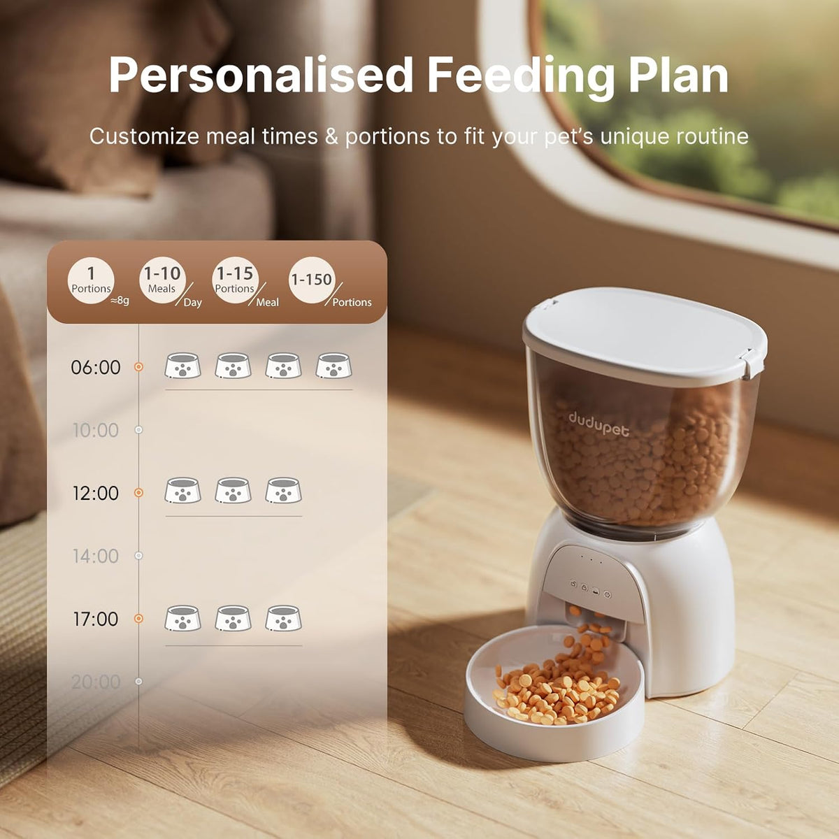 automatic cat feeder with wifi, timed cat dry, side view