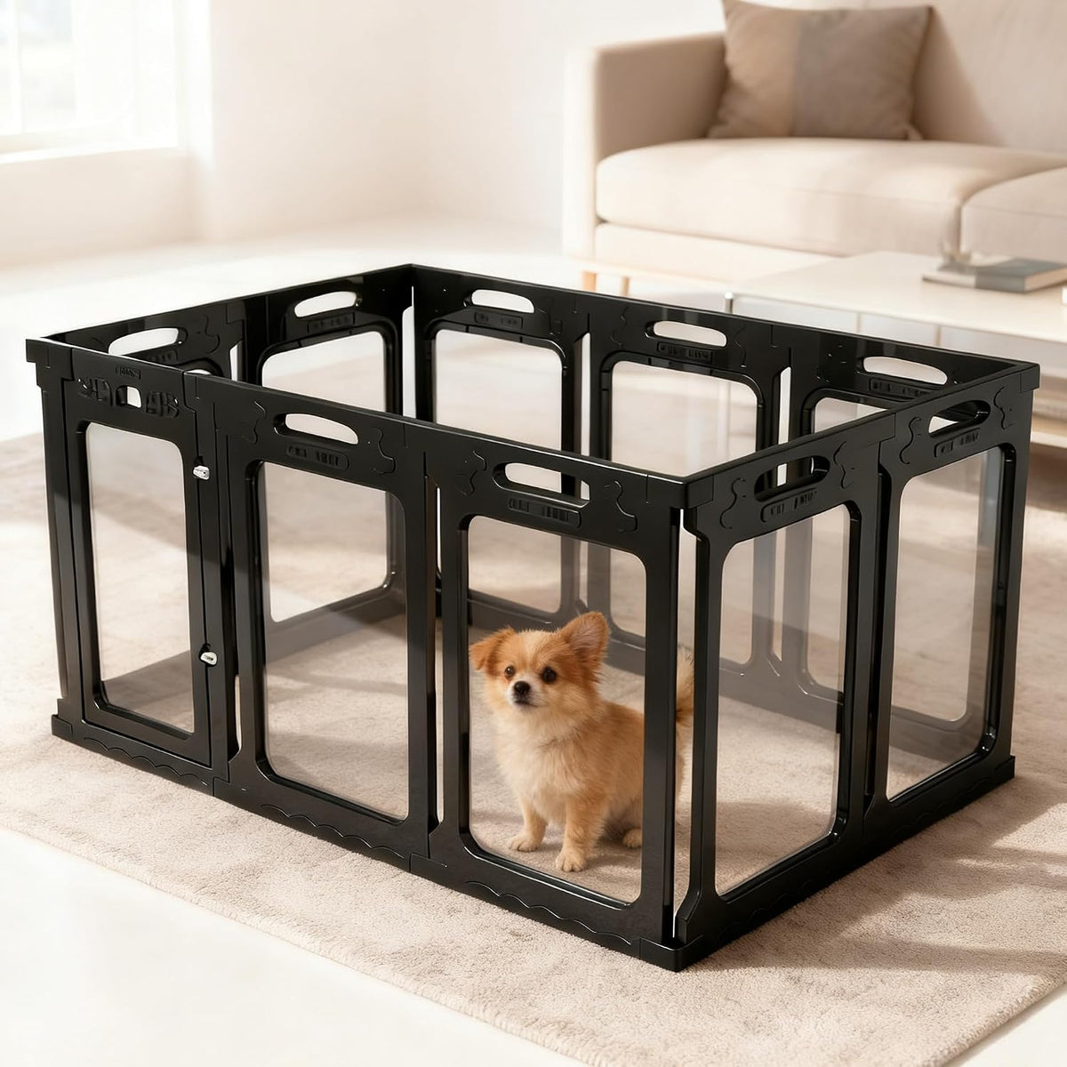 clear acrylic dog playpen indoor, 24" h, 2, close-up detail