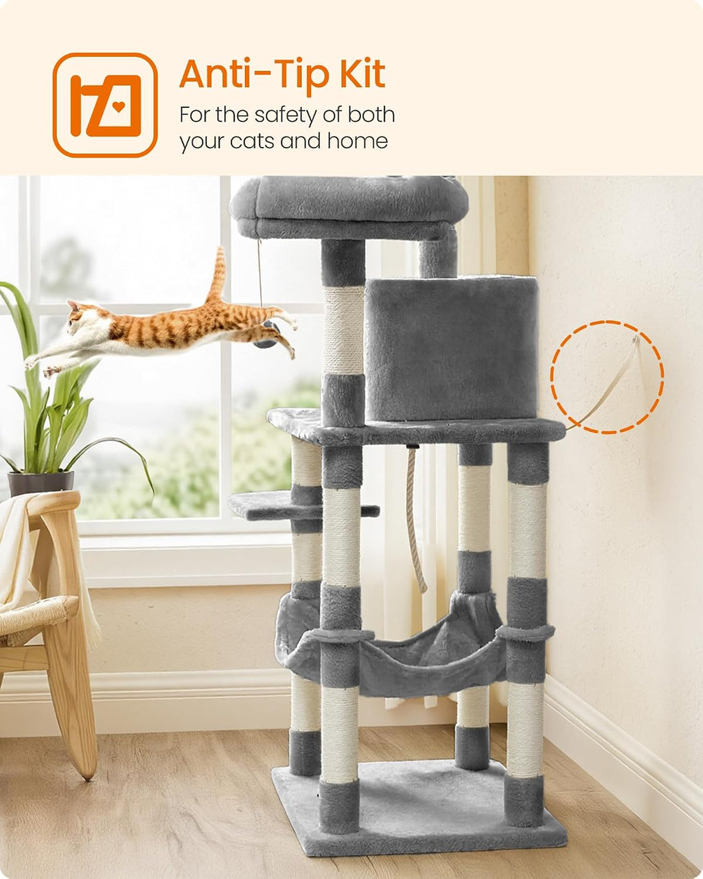 feandrea cat tree, 55.8-inch large cat tower, multi-level, view 9