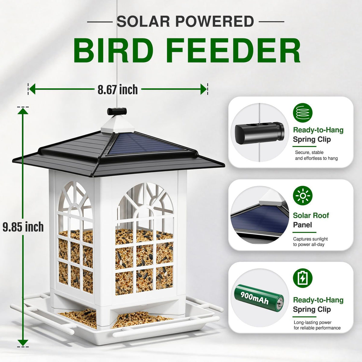 birdream 2 pack solar bird feeders for outdoors, side view