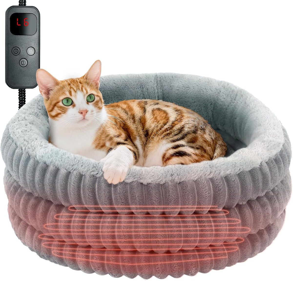 heated cat bed indoor, 20" round donut deep, main product view