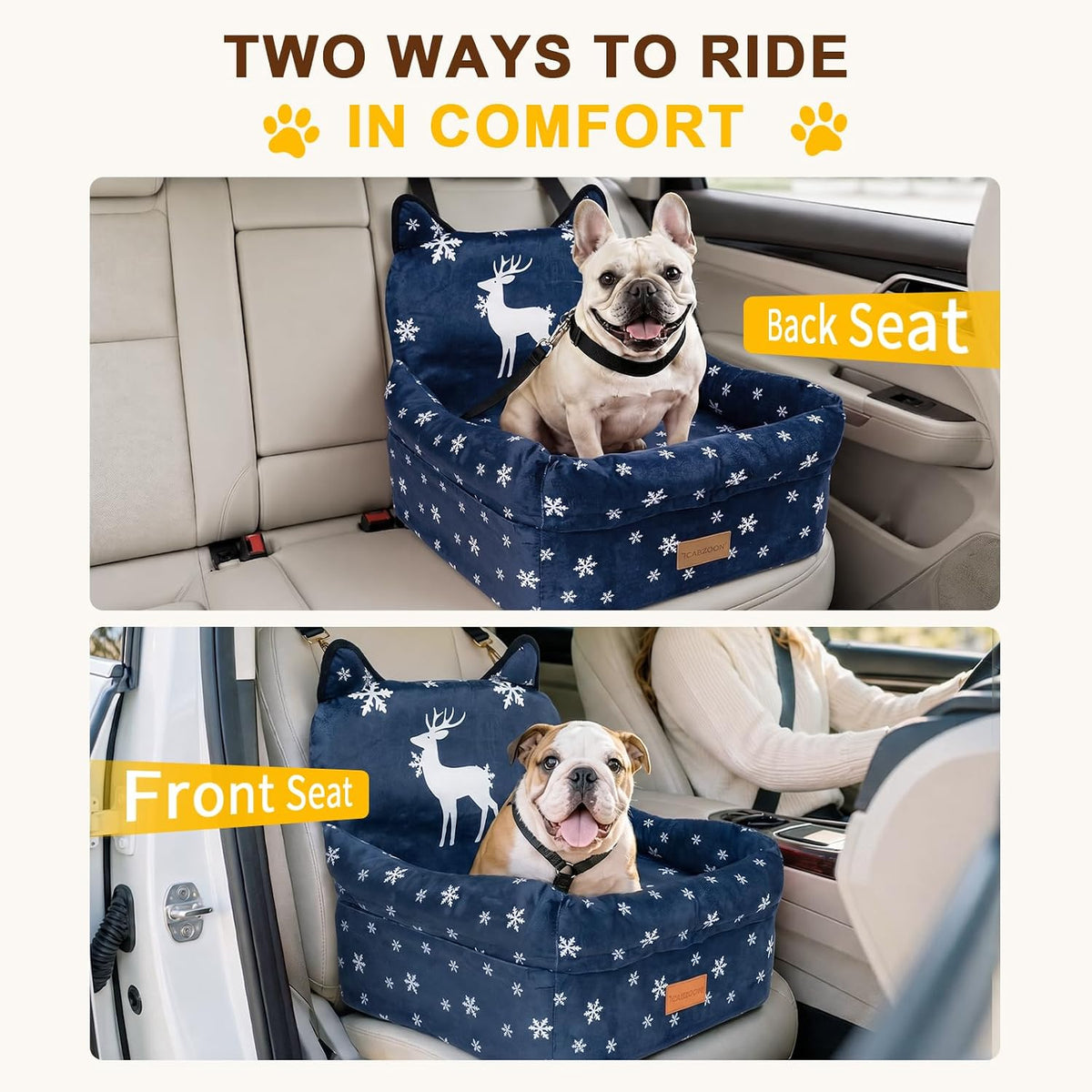 dog booster car seat with memory foam, 6" shown in use
