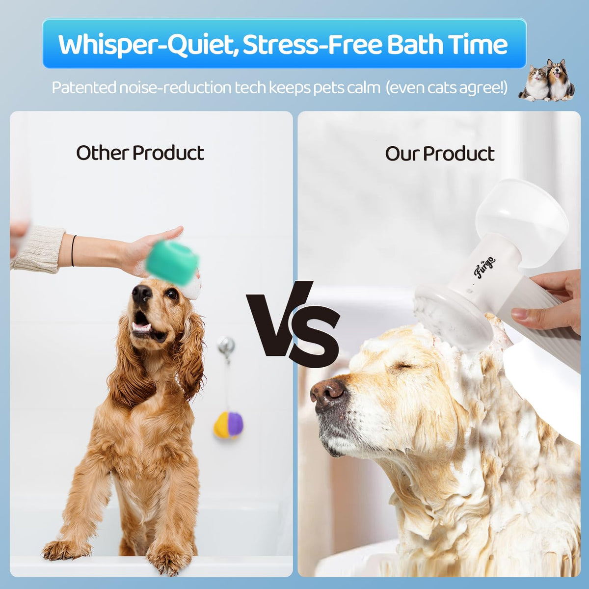furgo dog bath brush with automatic shampoo &, close-up detail