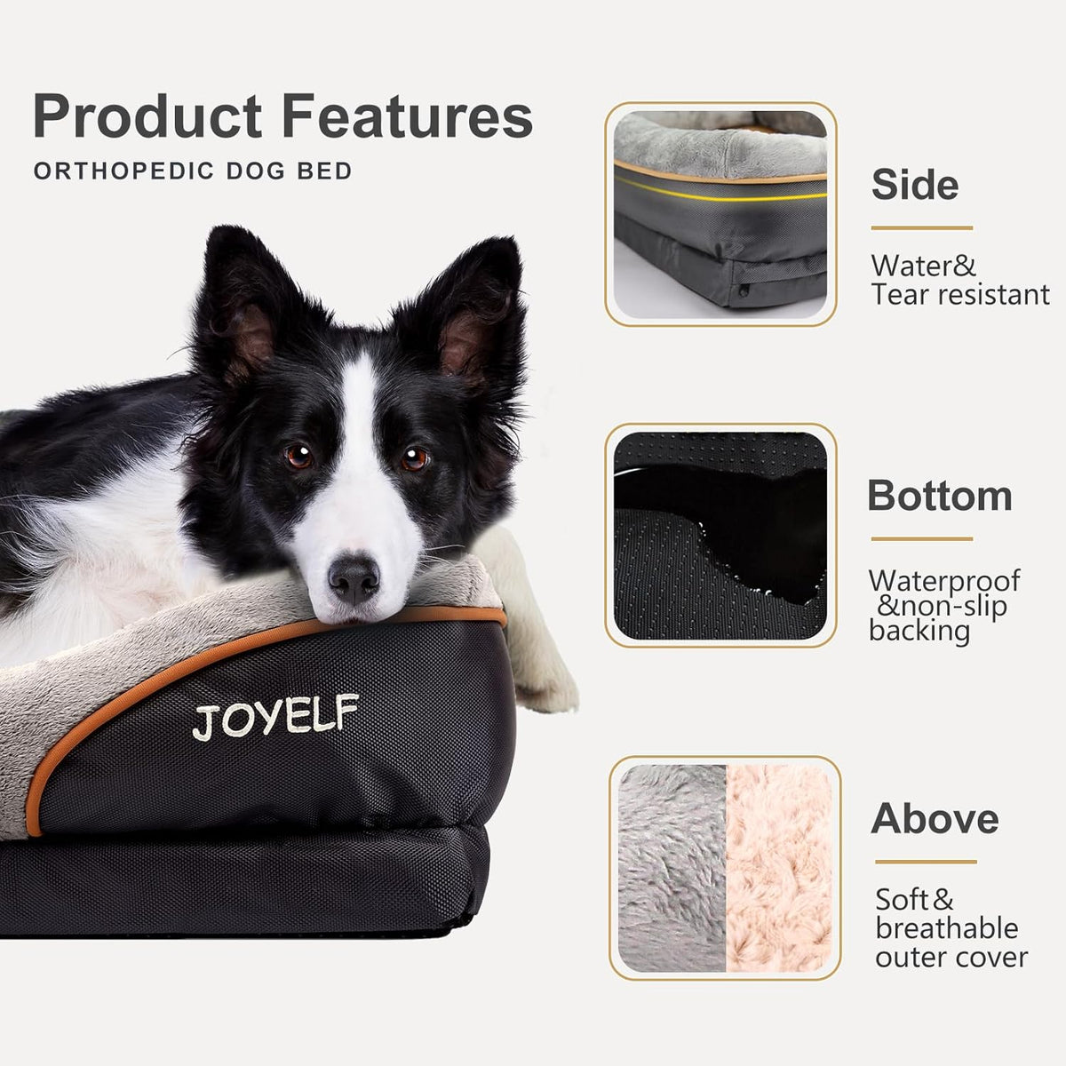 joyelf large memory foam dog bed, orthopedic dog, close-up detail